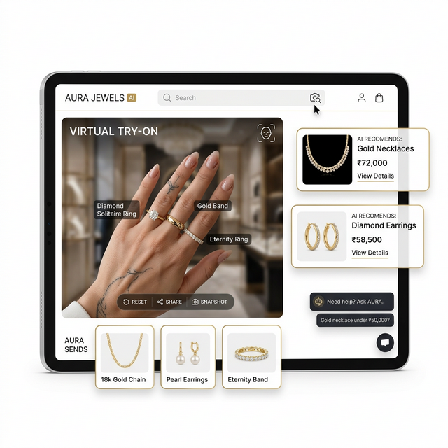 KaratIQ AI-powered jewellery shopping interface with virtual try-on and recommendations